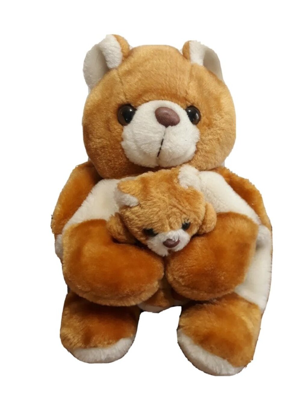 Teddy Bear Plush stuffed Brown Backpack parent and baby 13"